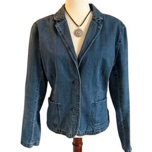 Vintage Route 66 Denim Blazer Fitted Jacket Patch Pockets XL